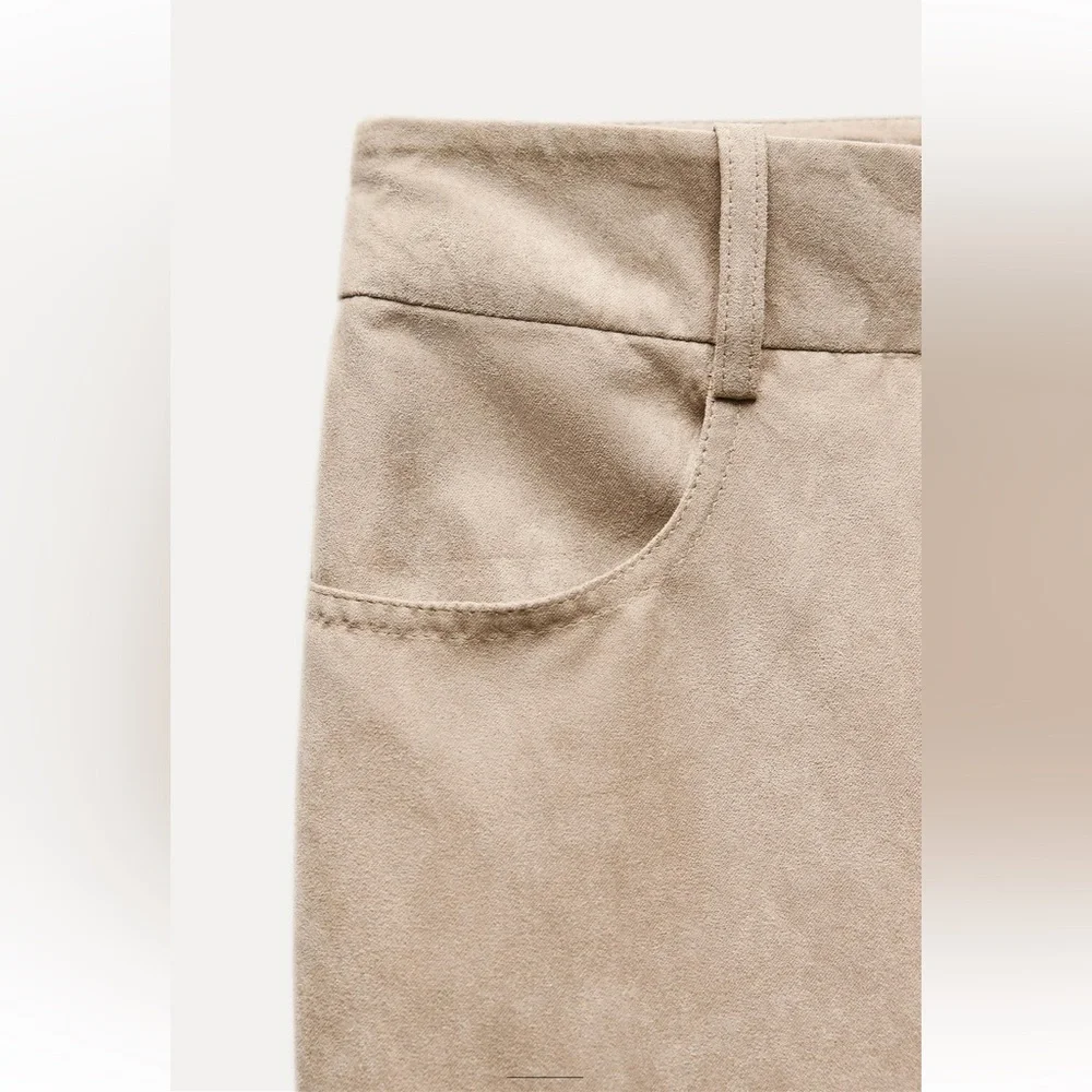 Zara NWT cream beige faux suede straight leg pants